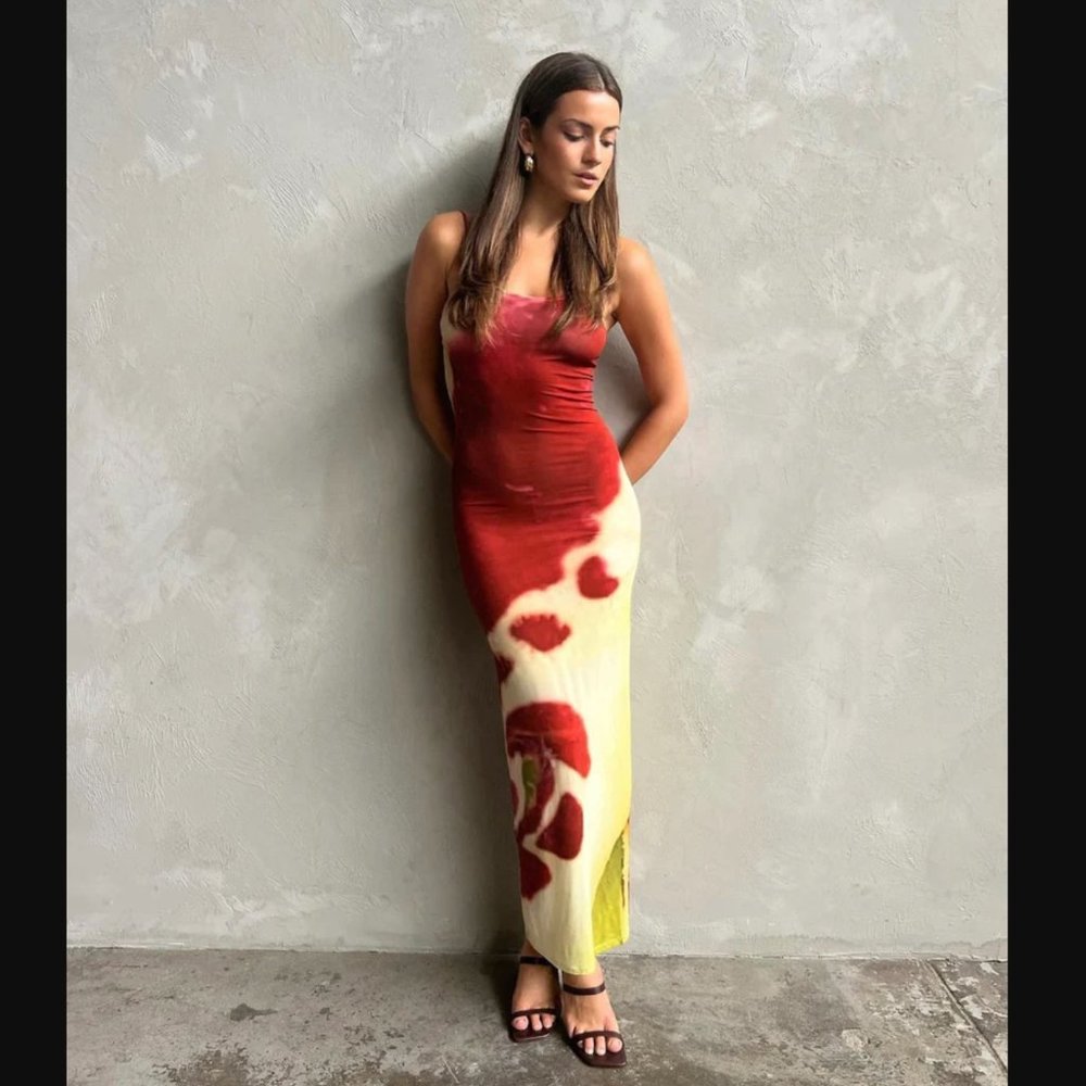 Paloma Wool Red Blossom Midi Dress Size L